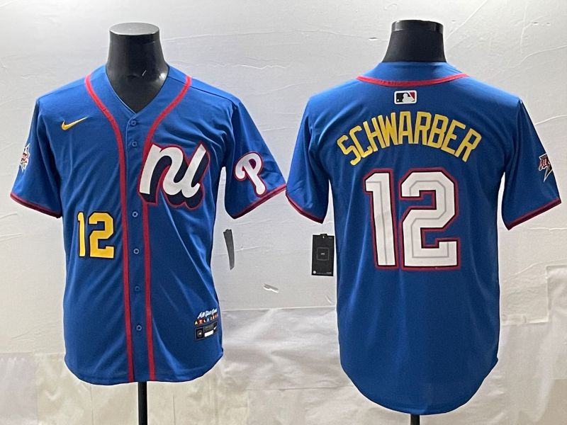 Men 2025 Philadelphia Phillies #12 Schwarber Blue All star Nike MLB Jersey style 06->women mlb jersey->Women Jersey